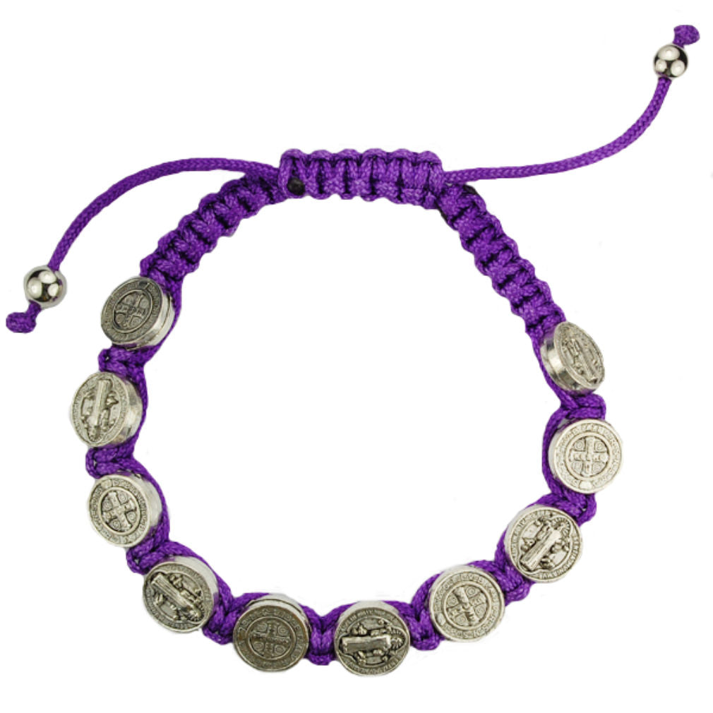 Adjustable Purple Corded St. Benedict Bracelet for Women