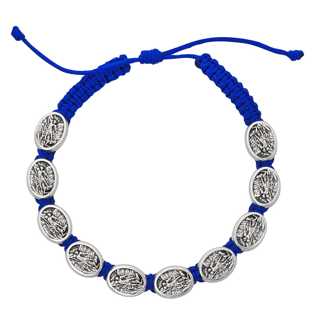 Adjustable St. Michael Charm Bracelet with Blue Cord for Women