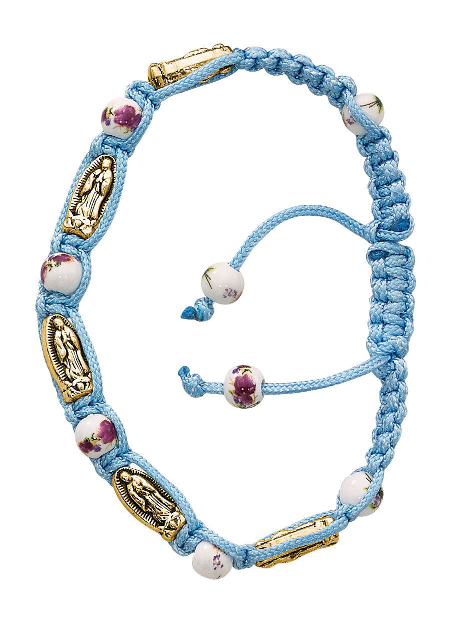 Aqua Cord Guadalupe Charm Bracelet with Ceramic Beads for Women