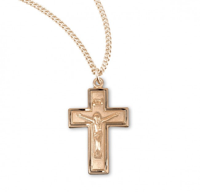 Petite Block Style Crucifix Medal Sterling Silver