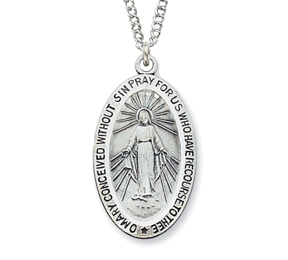 Blue Enamel Oval Miraculous Medal for Women