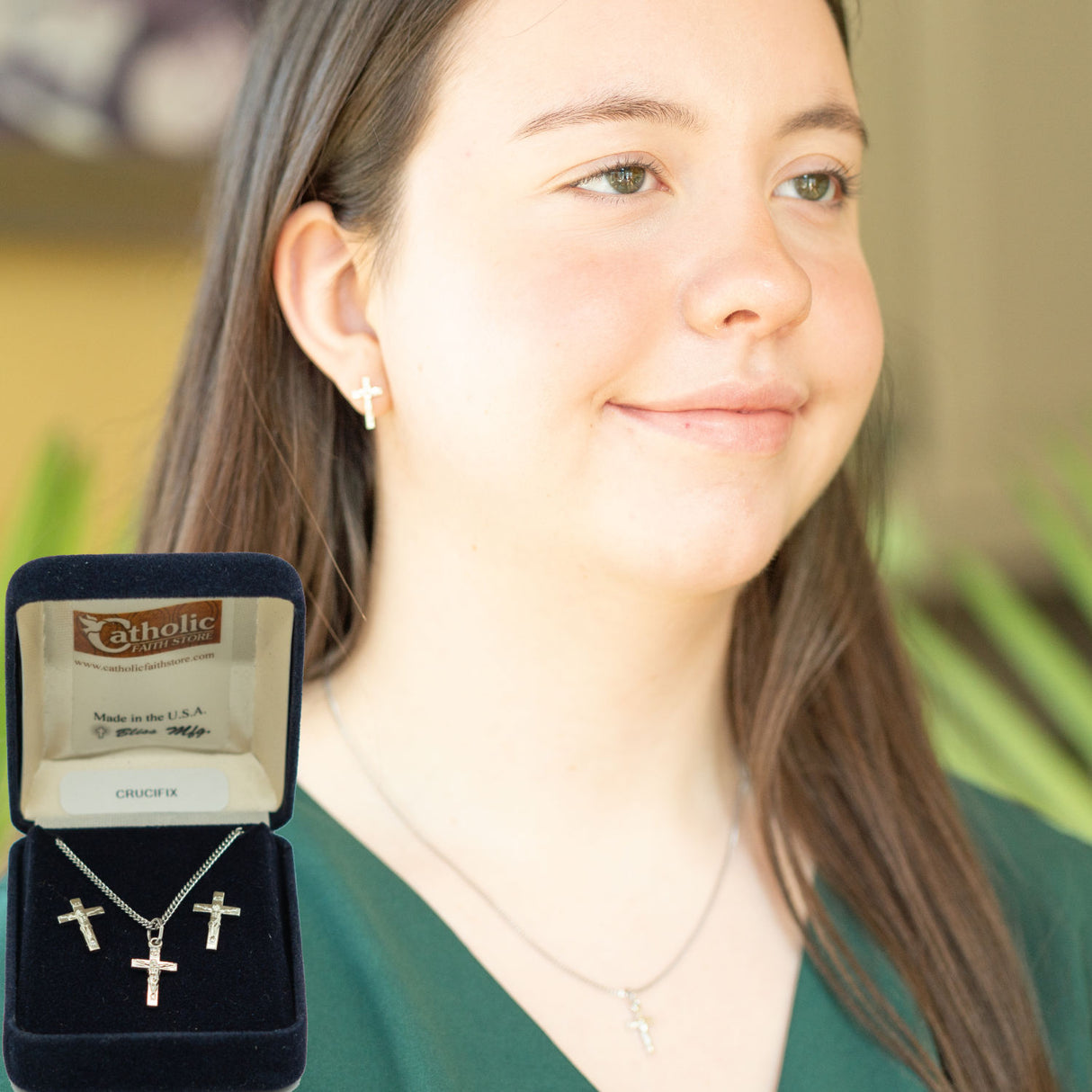 Crucifix Earrings and Necklace Set for Women