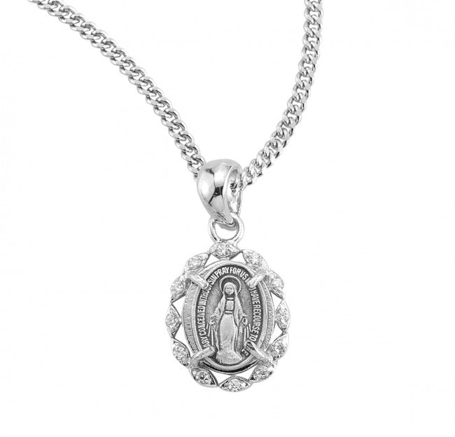 Cubic Zirconia Open Cut Border Miraculous Medal for Women