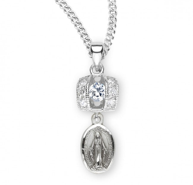 Cubic Zirconia Pendant w. Dangle Miraculous Medal for Women