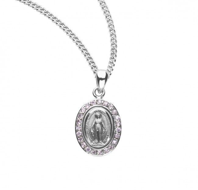 Cubic Zirconia Studded Oval Miraculous Medal for Women