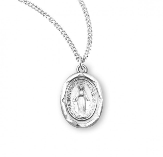 Dainty Oval Etched Border Miraculous Medal for Women
