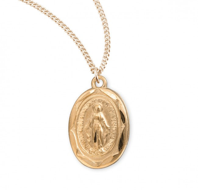 Dainty Oval Etched Border Miraculous Medal for Women