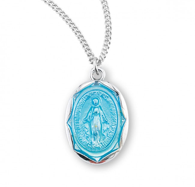 Dainty Oval Etched Border Miraculous Medal for Women