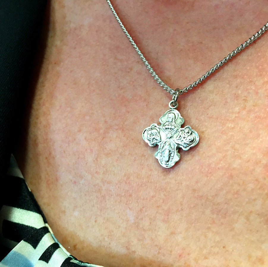 4 Way Cross with Elegant Wide Tip Medal Necklace
