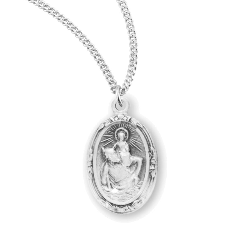 Floral Border St Christopher Necklace for Women
