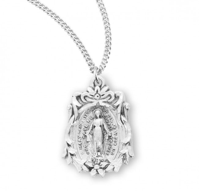 Flower Accent Miraculous Medal for Women