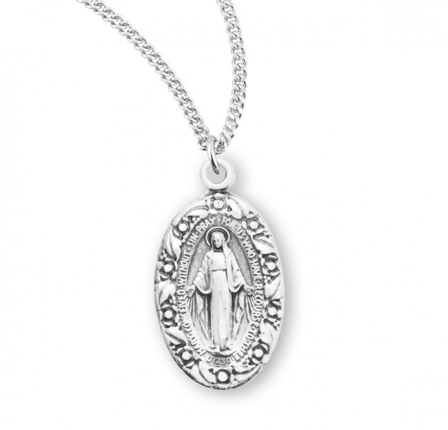 Flower Border Oval Miraculous Medal for Women