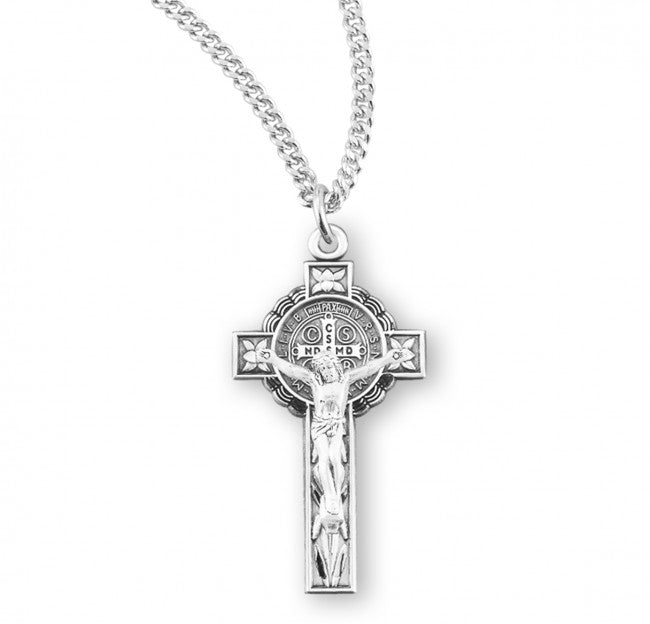 Flower Tip St. Benedict Crucifix Necklace for Women
