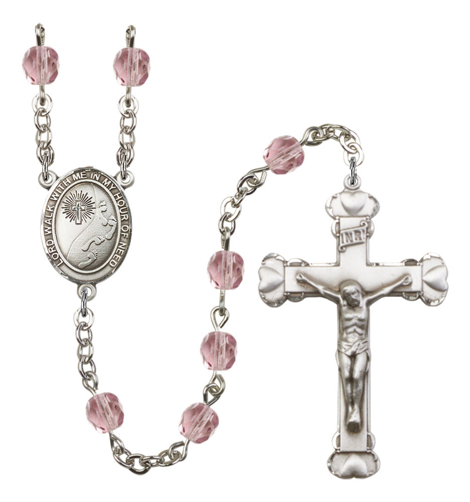 Footprints Cross Birthstone Rosary for Women
