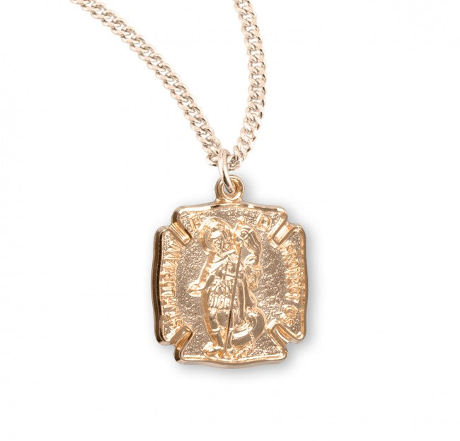 Gold Plate Saint Florian Shield Necklace for Women