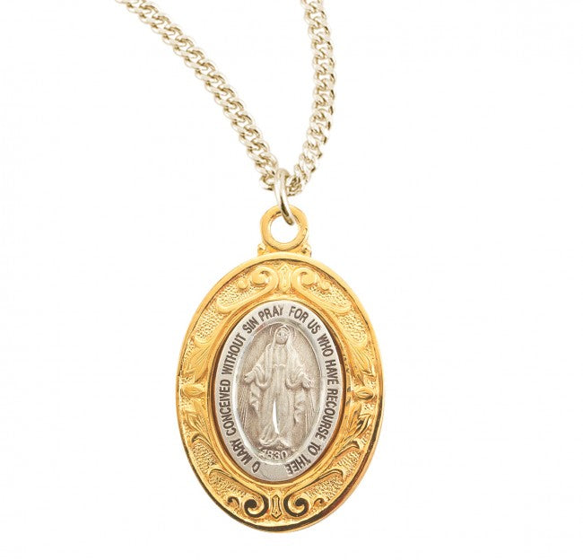 Gold and Silver Miraculous Medal Necklace for Women