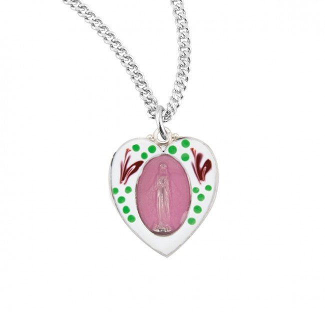 Hand-Painted Heart Miraculous Medal for Women