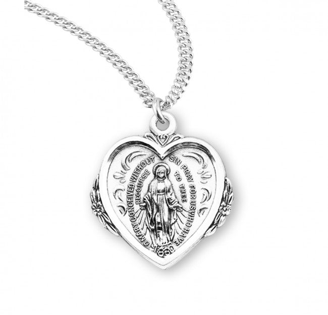 Heart and Flower Miraculous Medal for Women