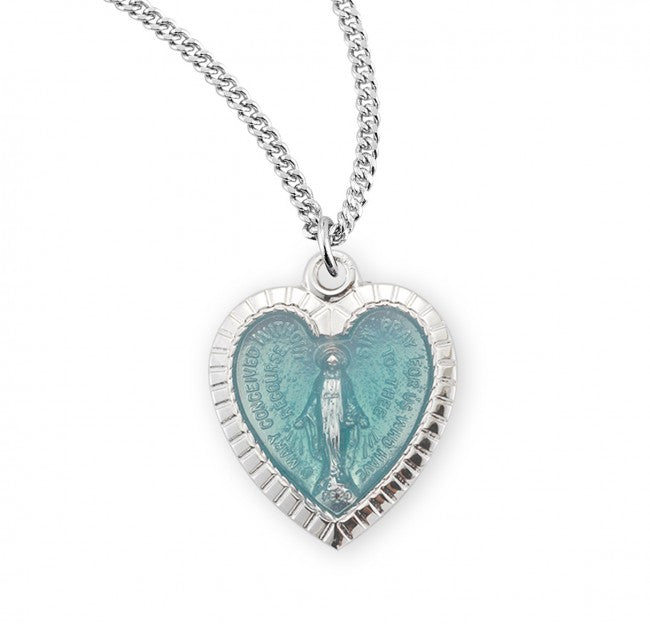 Heart Miraculous Medal Silver or Blue for Women