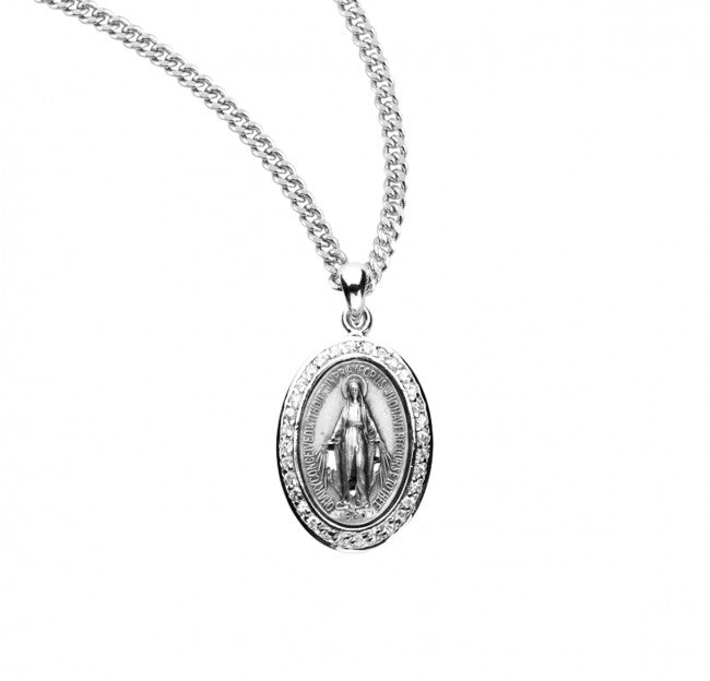 Oval Cubic Zirconia Studded Miraculous Medal for Women
