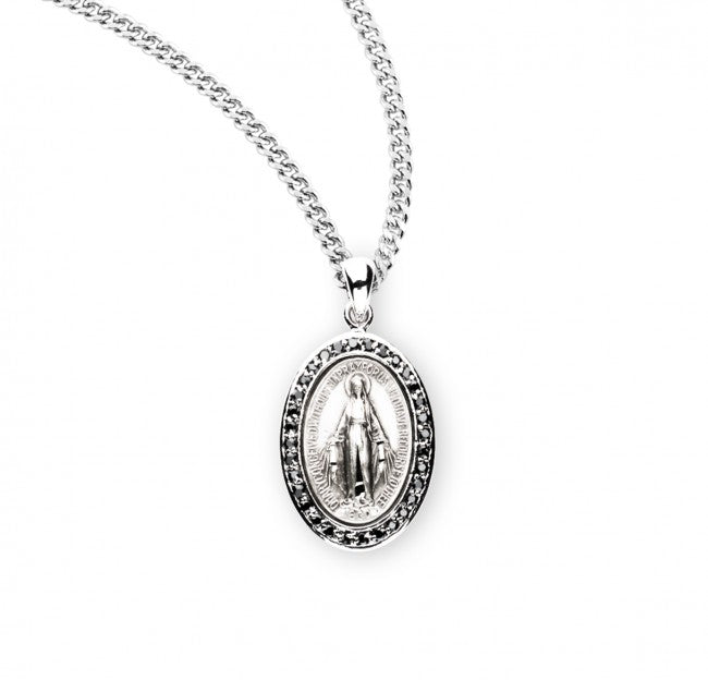 Oval Cubic Zirconia Studded Miraculous Medal for Women