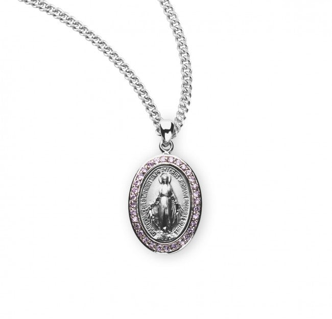 Oval Cubic Zirconia Studded Miraculous Medal for Women