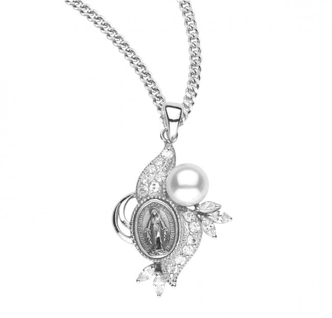 Pearl and Cubic Zirconia Miraculous Medal for Women