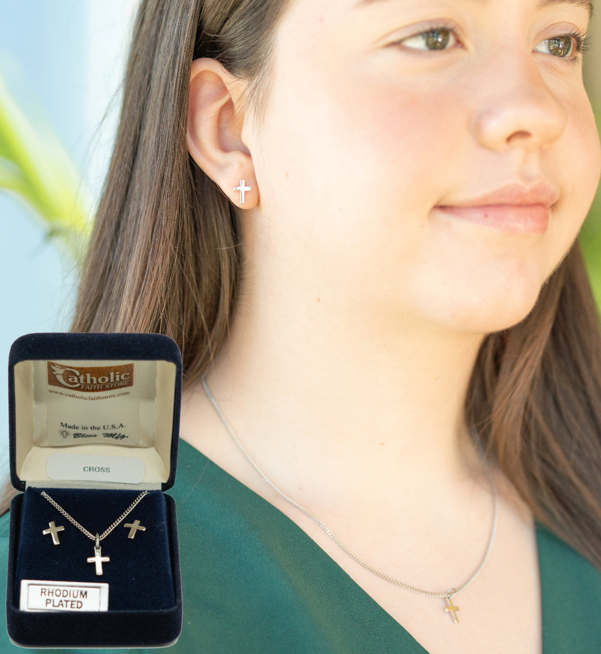 Petite Cross Earring and Necklace Set for Women