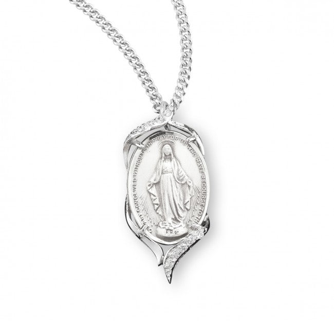 Pointed Tip Cubic Zirconia Miraculous Medal for Women
