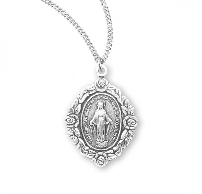 Rose Border Miraculous Medal for Women