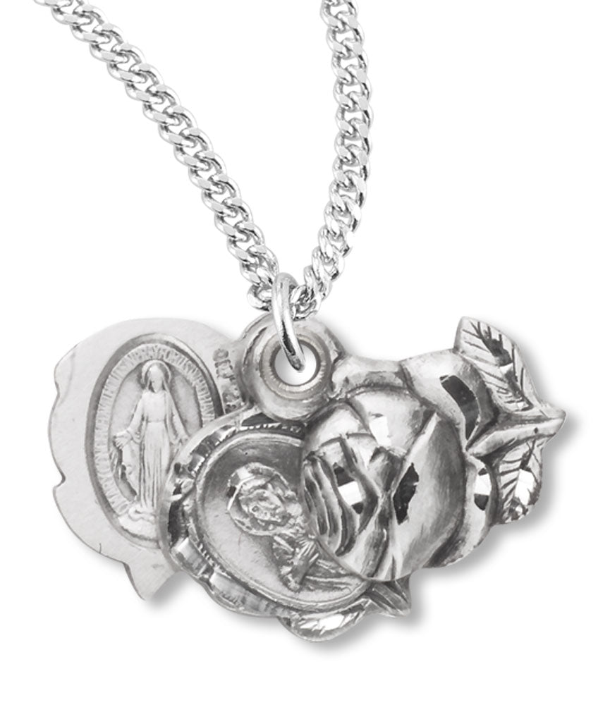 Sterling Silver Rosebud Triple Slide Pendant for Women
