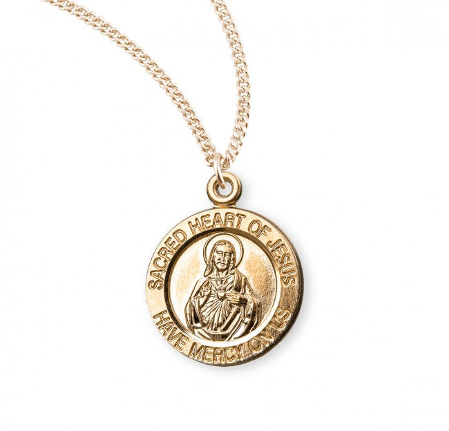 Round Sacred Heart Medal and Chain for Women