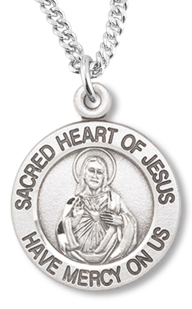 Round Sacred Heart Medal and Chain for Women