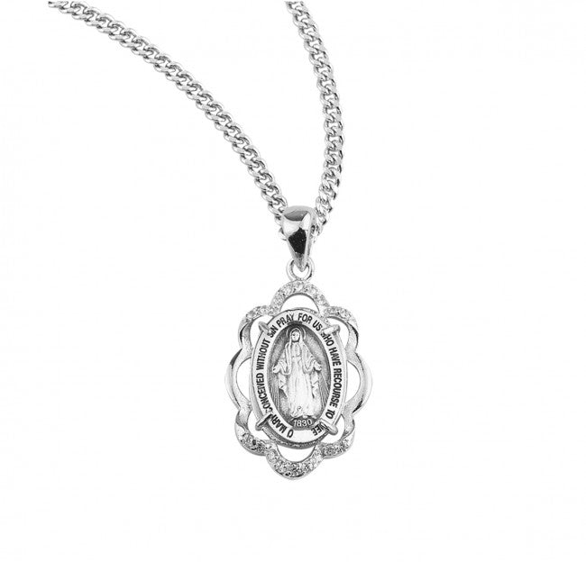 Scallop Border Cubic Zirconia Miraculous Medal for Women