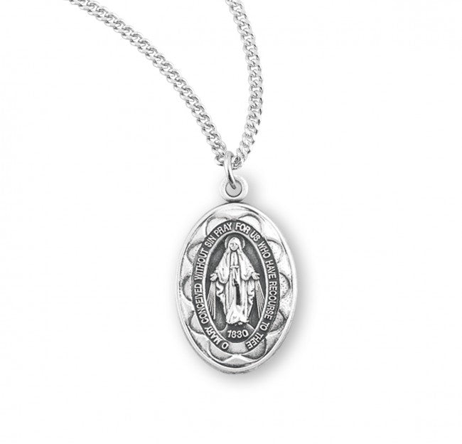 Scalloped Edge Miraculous Medal Silver or Blue for Women