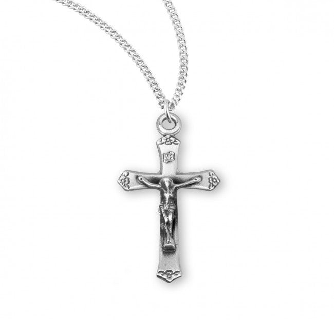 Simple Flower Tip Crucifix Necklace for Women