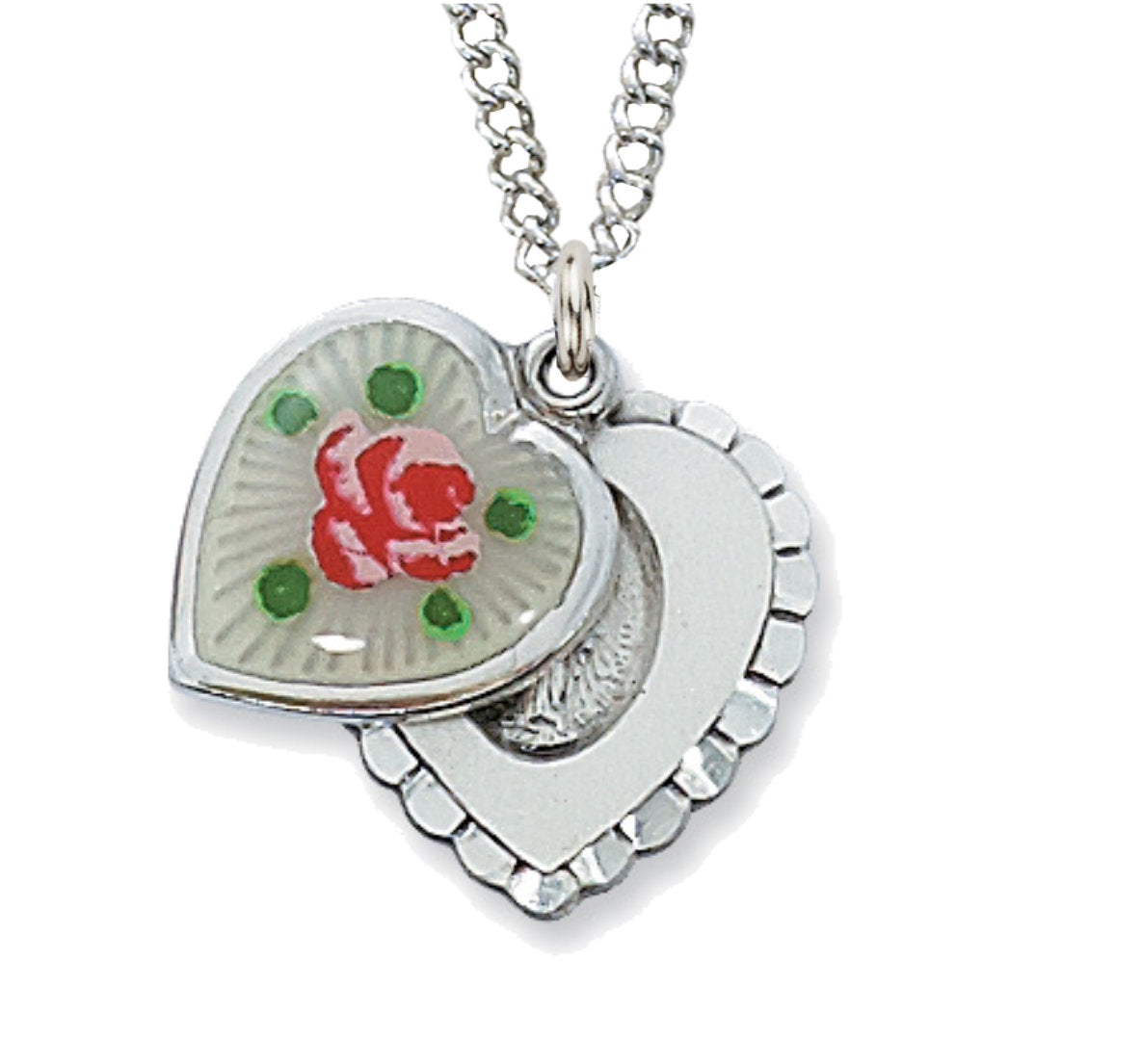 Enamel Slide Heart Shaped Miraculous Medal Necklace for Women