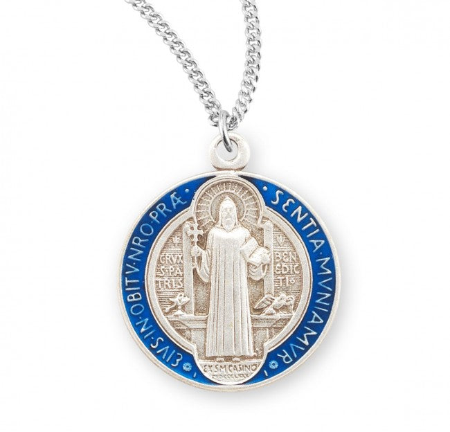 St. Benedict Blue Enamel Double-Sided Necklace for Women