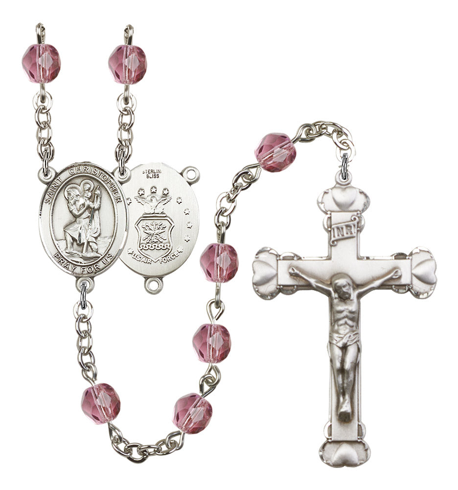 St. Christopher Air Force Birthstone Rosary for Women
