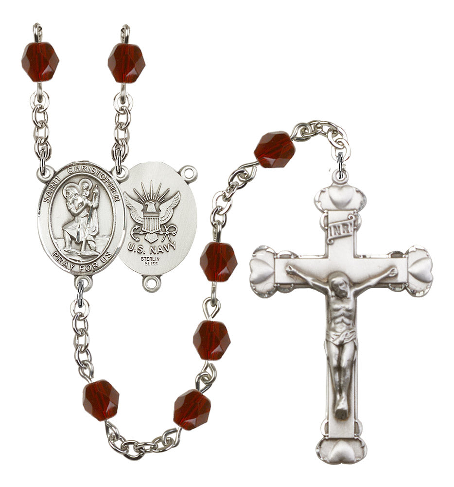 St. Christopher Navy Birthstone Rosary for Women
