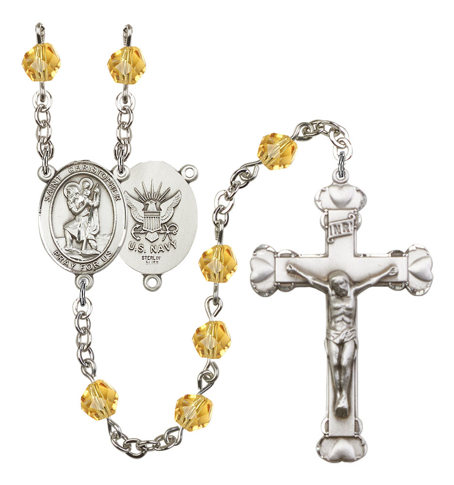 St. Christopher Navy Birthstone Rosary for Women