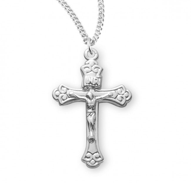 Tapered Fleur de Lis Crucifix Necklace for Women
