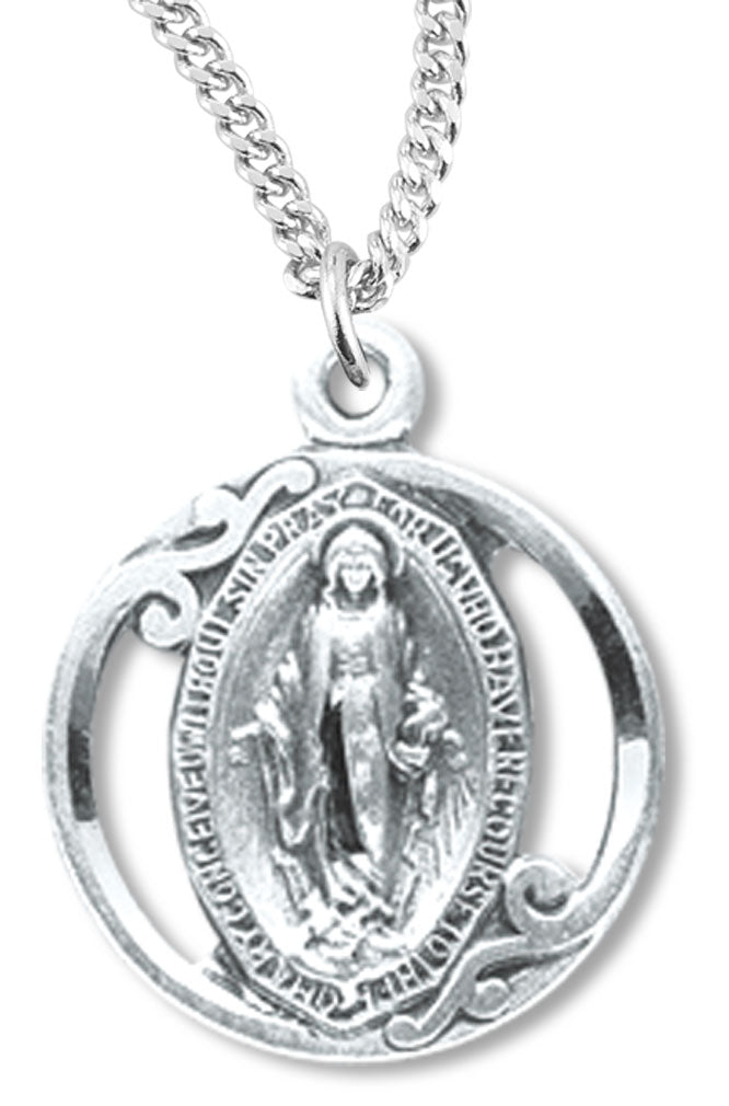 or Youth Round Cut Out Miraculous Medal Necklace for Women