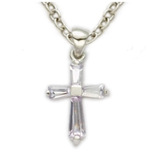 Birthstone Baguette Cross Necklace for Youth