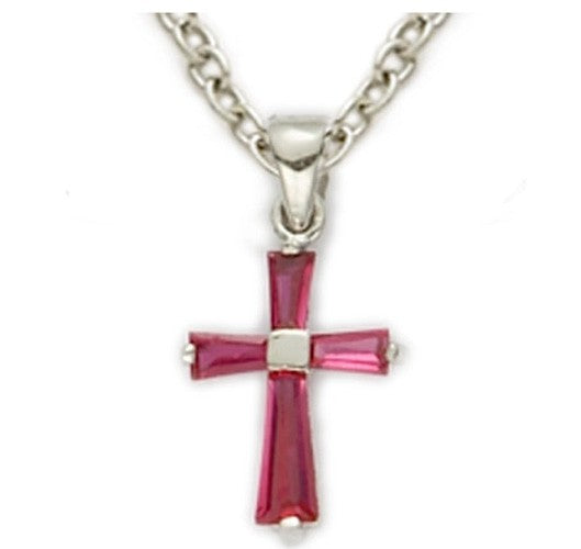 Birthstone Baguette Cross Necklace for Youth