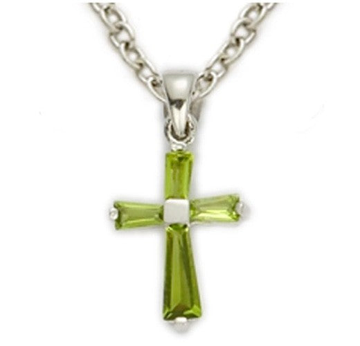 Birthstone Baguette Cross Necklace for Youth