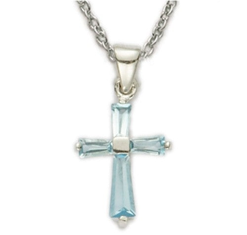 Birthstone Baguette Cross Necklace for Youth