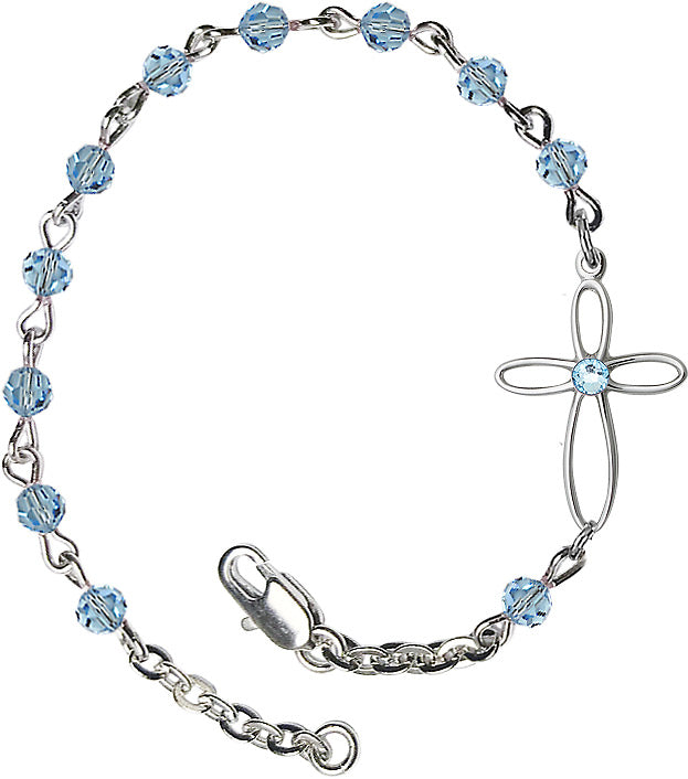 Silver Cross Bracelet 4mm Swarovski Crystal beads for Girls