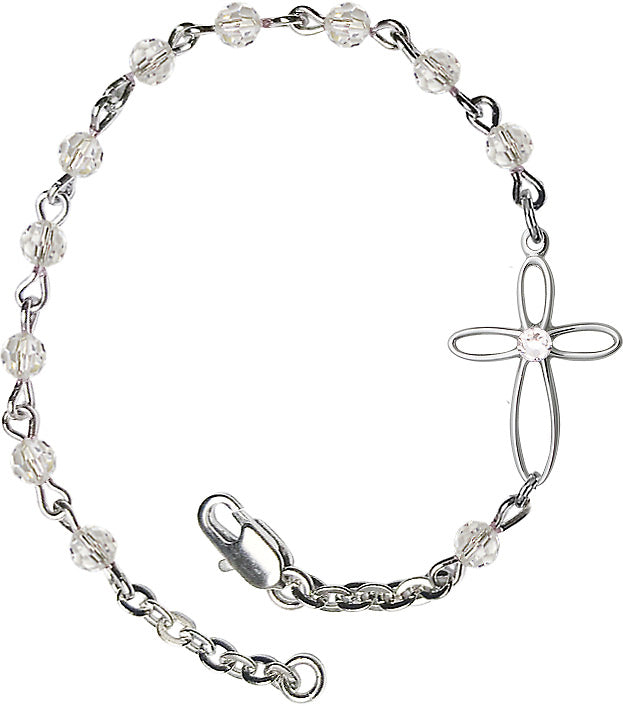 Silver Cross Bracelet 4mm Swarovski Crystal beads for Girls