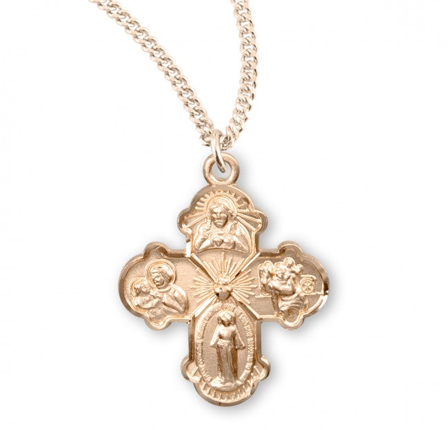 4 Way Cross with Elegant Wide Tip Medal Necklace